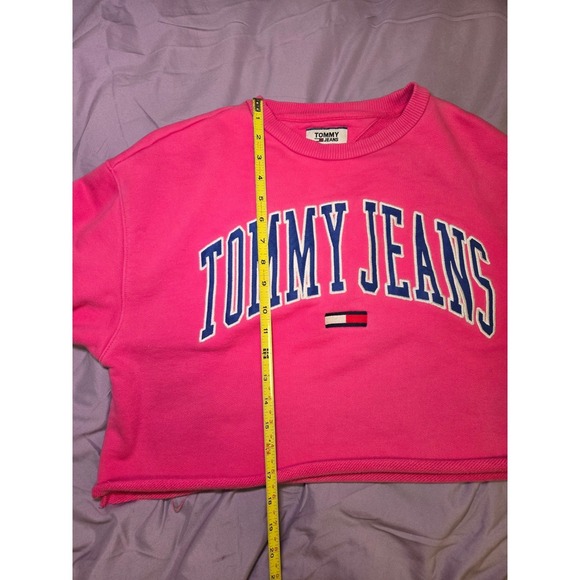Tommy Jeans Cropped Sweatshirt Pink Blue College Logo Top - Picture 6 of 8